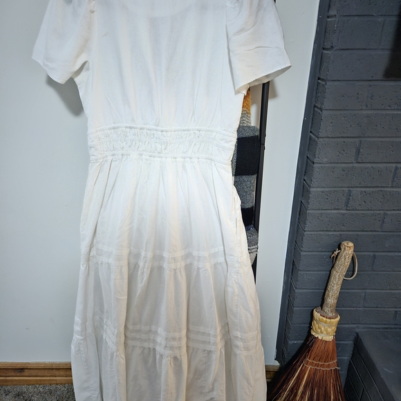 Anthropologie White Puff‑Sleeve Smocked Waist Tiered Maxi Dress - Picture 5 of 5
